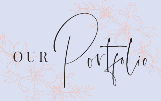 This image is the featured image for the Blog section of the Website. It is a light blue background with pink flowers and a script that says "The Portfolio"