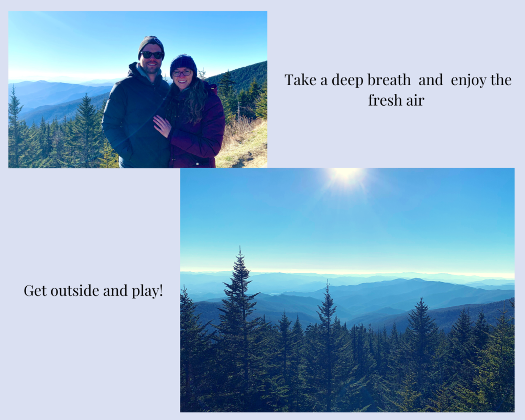 The top picture is a picture of me and Gus at the top of the Great Smokey Mountain National Park. The bottom right picture is from the top of Clingman's Dome - Great Smokey Mountain National Park. Gratitude starts with a simple breath of fresh air